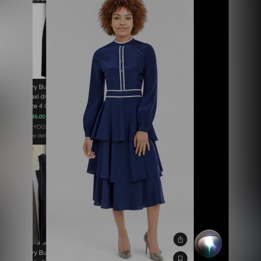 Tory Burch Navy Winston Blue Long Sleeve maxi Dress